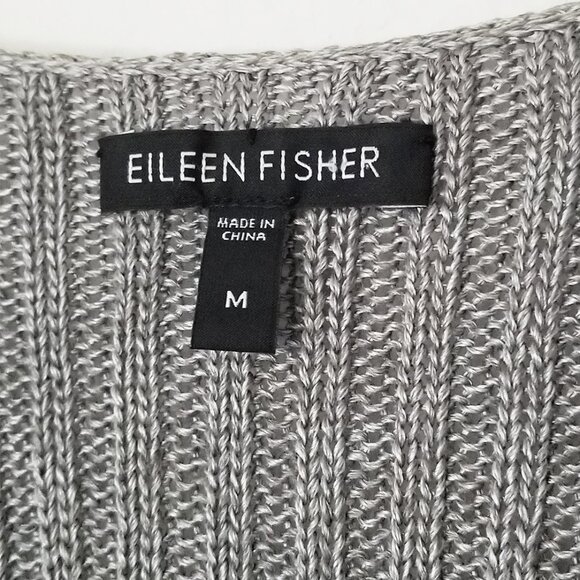 Eileen Fisher Linen Silk Blend Rib Knit Open Front Waterfall‎ Cardigan M Gray - Picture 5 of 16